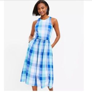 LOFT Plaid cutout back midi pocket dress​​​​​​​